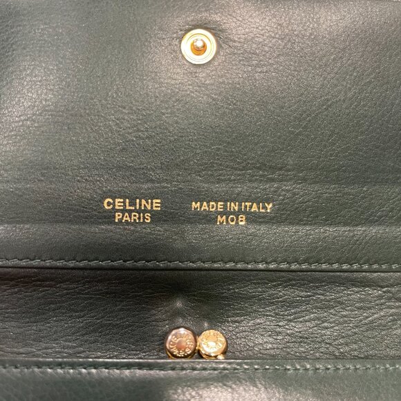 CELINE Vintage Dark Green Leather Bifold Long Wallet - Preowned - Picture 11 of 15